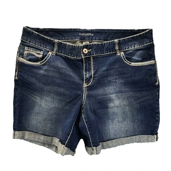 Maurices Denim Shorts Womens 20 Dark Wash Embroidered Cuffed Stretch EUC - Picture 2 of 6